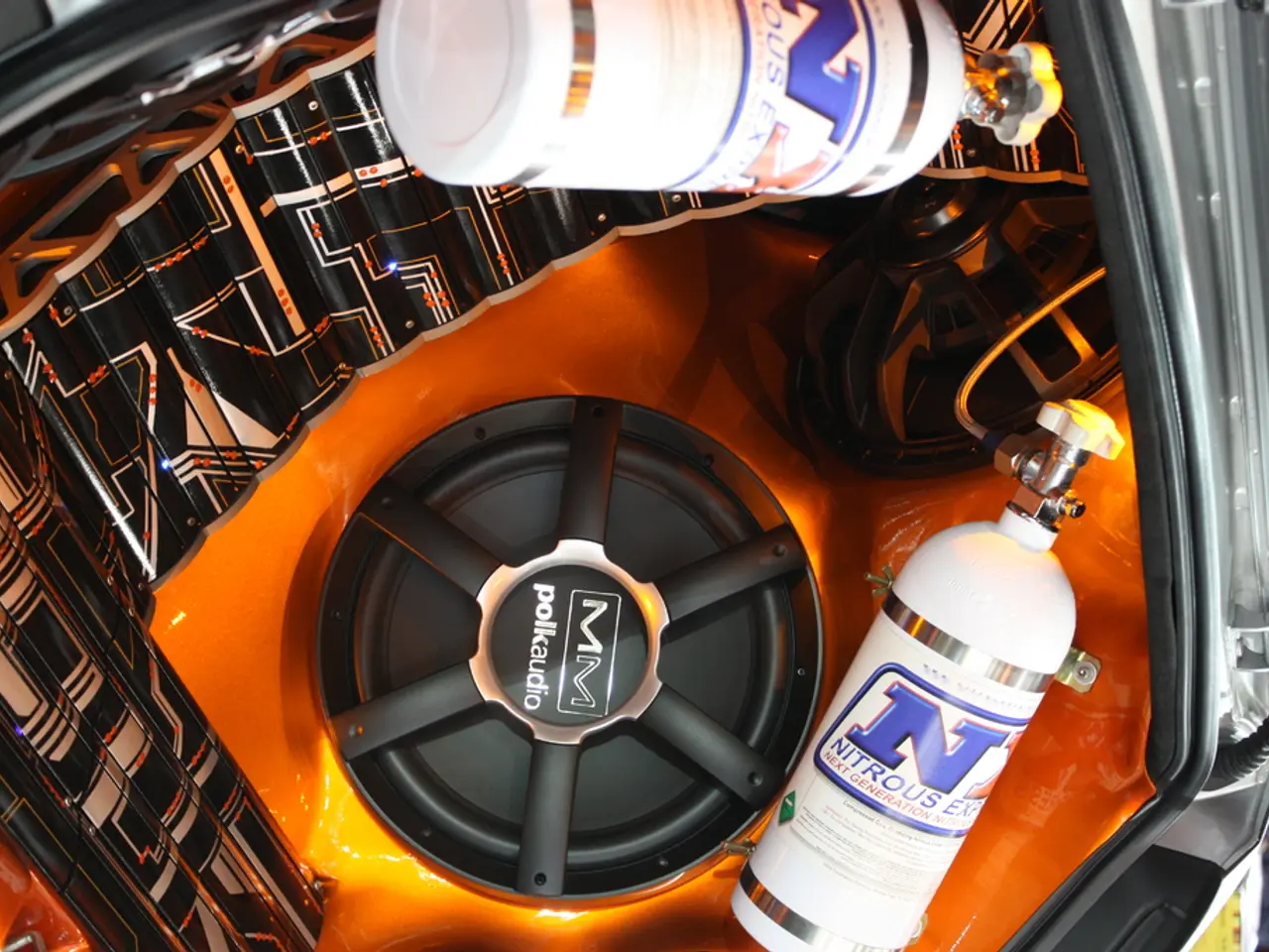 The picture consists of nos system. This is a part of the car. In the picture there are speakers,...