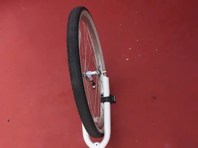 Here we can see a bicycle with one wheel to fit on a platform.