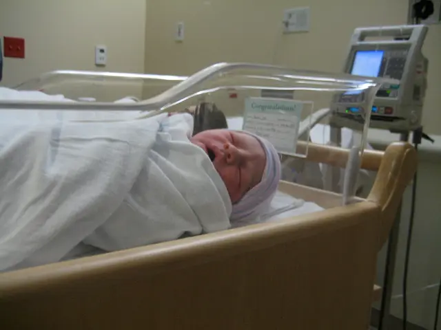 In this image, I can see a baby sleeping in an incubator crib. This looks like a machine with the...