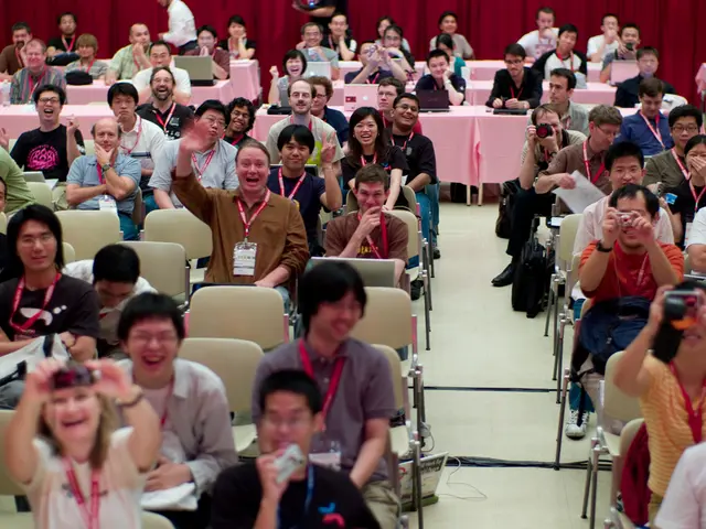 In this picture at the left side there are some group of people sitting in the chairs by wearing...